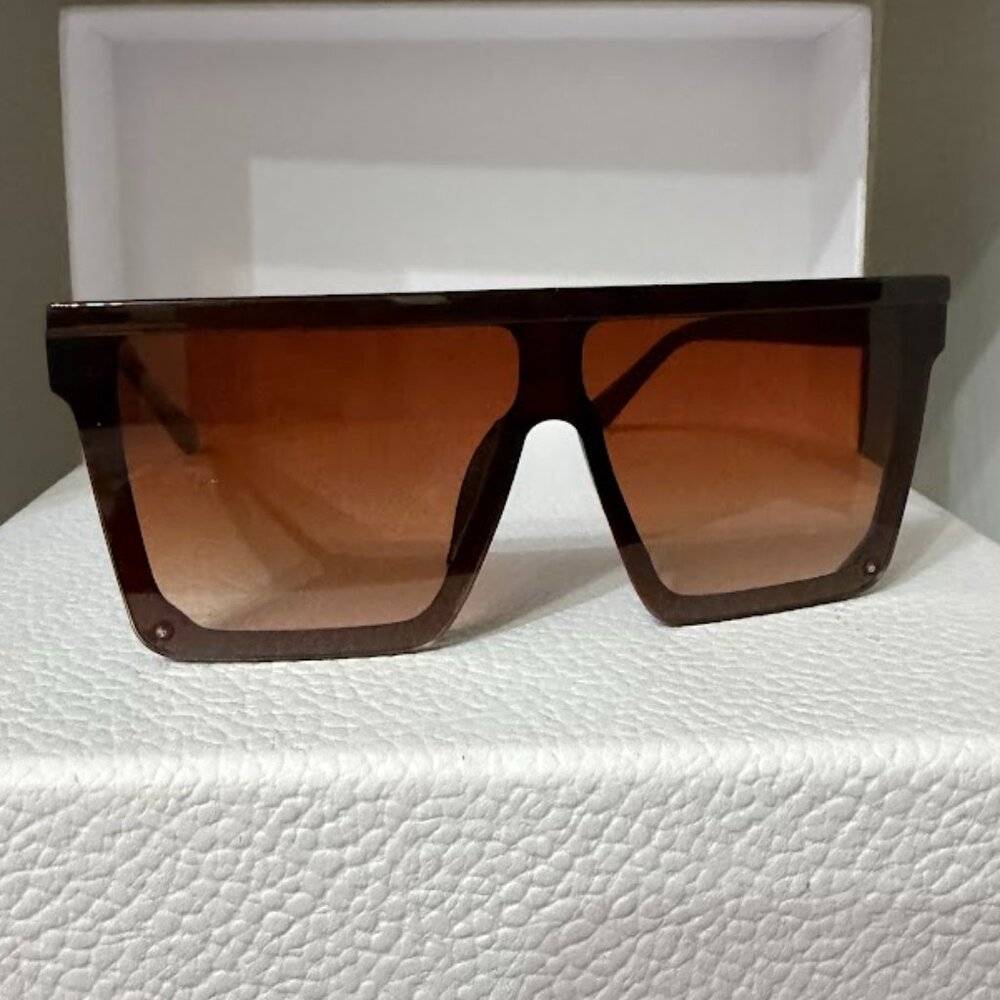 Oversized Square Shield Sunglasses Brown Gradient Flat Top